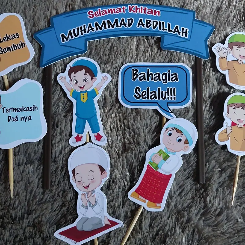 topper khitan/selamat khitan/hiasan kue sunatan (1 set siap pakai) Topper Kue Ulang tahun Cake 7