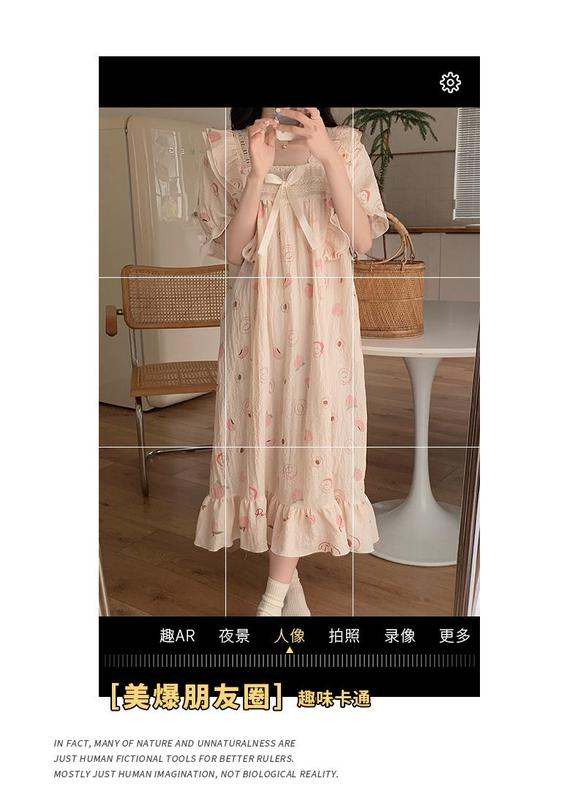 Product Introduction of ชุดนอนฤดูร้อน, สำหรับผู้หญิง, ลูกไม้น่ารัก, ซ่อนหวานหลวม, แขนสั้น, ชุดนอน, ชุดสไตล์เจ้าหญิง, เหมาะสำหรับใส่ในบ้านและออกไปข้างนอก 7