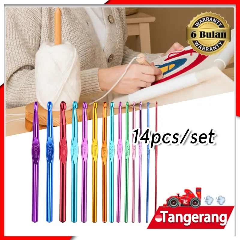 14pcs/Set Jarum Rajut Corchet Hook Almunium / Jarum Rajut Aluminium ...