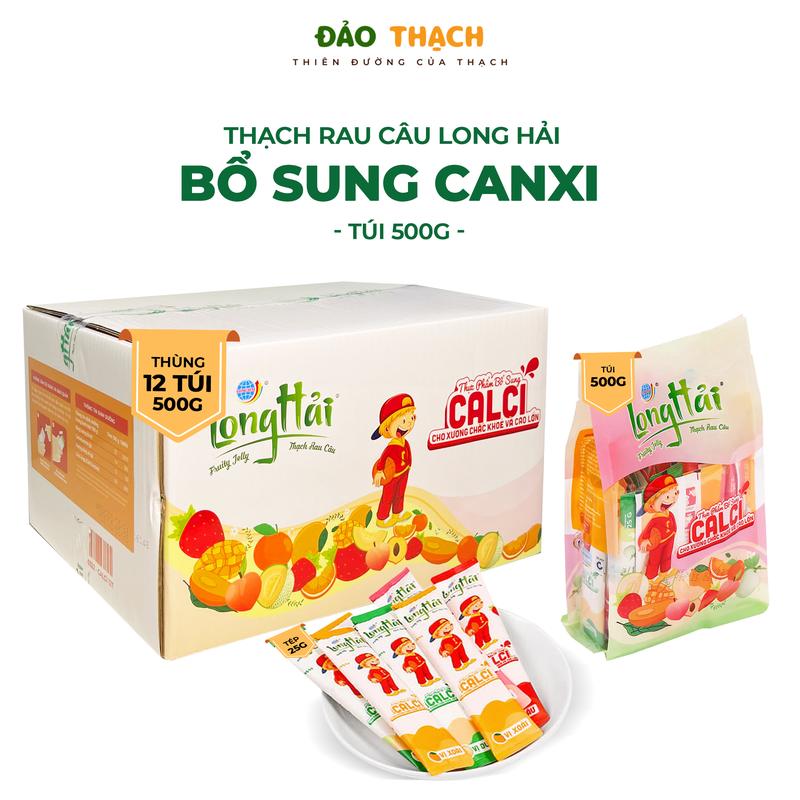 Thạch Rau Câu Long Hải Bổ Sung Canxi Túi 500g (20 Tép/Túi x 25g/Tép) x thùng 12 túi - Đảo Thạch