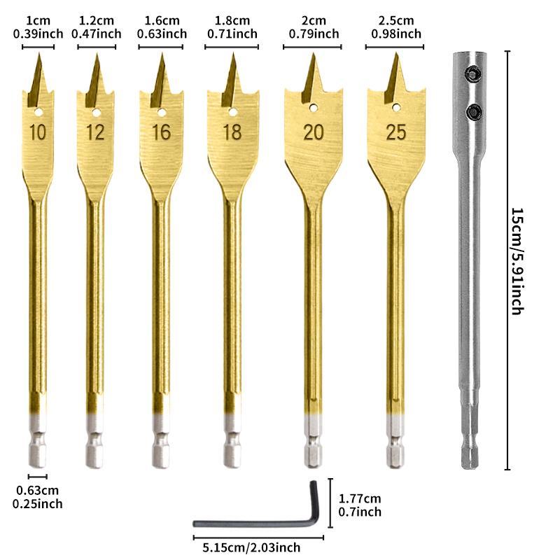 Woodworking Drill Bit Set, High Carbon Steel R Slot Hex Shank Drill Bit with Extension Rod, Professional Hand Tool for Woodworking 1
