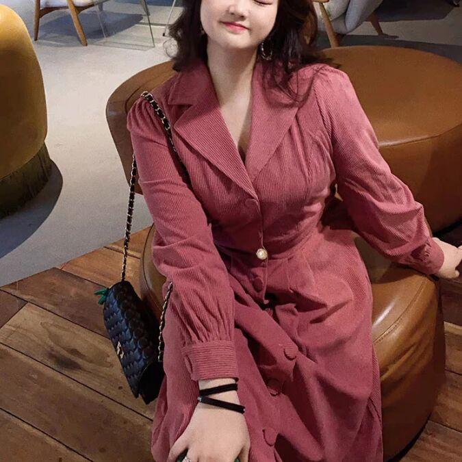 Product Introduction of Dress Korduroi Wanita Musim Gugur Gaya Korea Baru Desain Kerah Rok Panjang Manis Biru Merah Midi Putih Casual Gaun Retro Sifon Pendek Mini 18