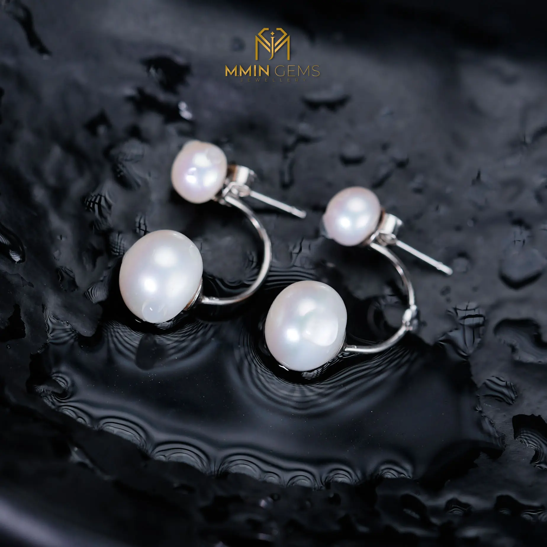 earrings MMIN GEMS 1 ĐÔI HOA TAI PRINCESS SANG TRỌNG- 6 MÀU TRẮNG-HỒNG-TÍM-CAM-TAHITI-XÁM XANH white pearl