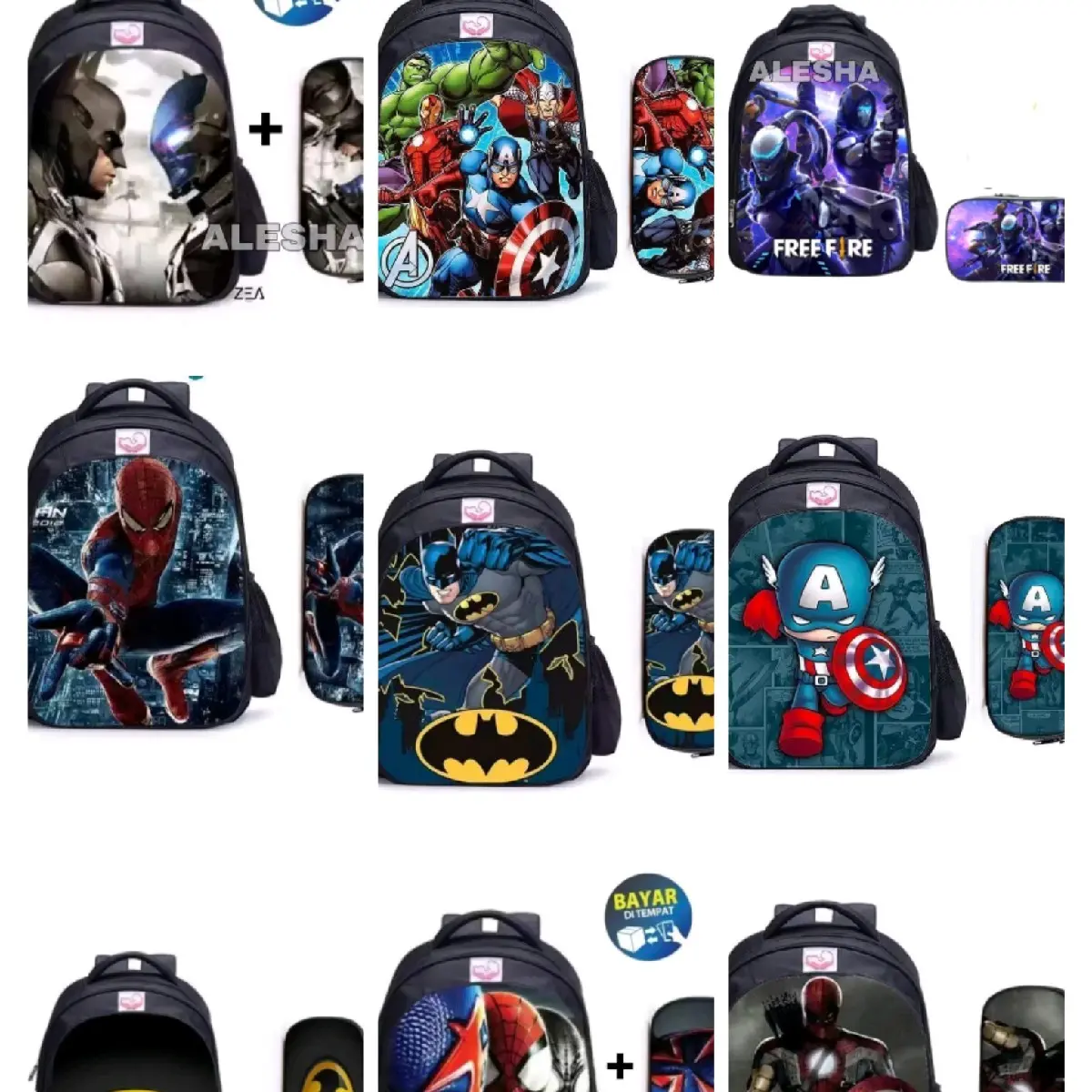 Tas Ransel Fashion Sekolah Anak Laki Laki PAUD TK SD Marvel Super Hero Freeee fireee Batmn Polos Karakter Kartun Karakter Kartun Karakter Kartun Karakter Kartun