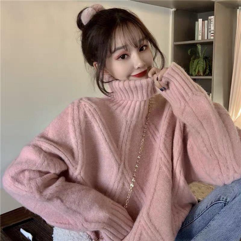 【áo sweater ins】Áo Len Xoắn Cổ Lọ Dáng Rộng Vừa Vặn, Dành Cho Nữ, Mùa Thu Và Mùa Đông, Hàng Mới Về 2022, Phong Cách Hàn Quốc, Áo Sơ Mi Lớp Nền Lười Biếng Dày, Dễ Phối Đồ Có Thể Mặc Ngoài Trời, Quần Áo Nữ, Quần Áo Trung Quốc, Áo Sơ Mi Dệt Kim Nữ 0