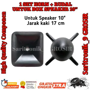 1 SET HORN + RUDAL UNTUK BOX SPEAKER 10" JARAK KAKI 17 CM BAHAN COR DIRAL ALMUNIUM MULTI DRAT BAUT