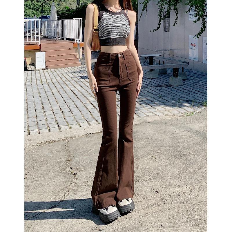 Quần Jeans ống loe cạp cao tôn dáng màu nâu đậm cực xinh chuẩn form Trung (co giãn tốt) 1