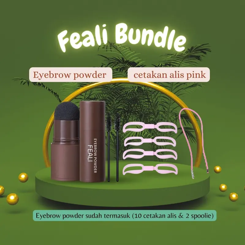 FEALI Paket Bundle (2PCS) Stamp Alis Instan Best Seller - (Eyebrow Powder Cetakan Alis Instan Waterproof, Cetakan Alis Instan Tali Eyebrow Card Dengan 4 model) Wajah 0