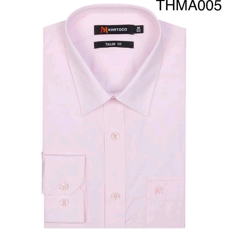 Áo TAY DÀI KHATOCO sơ mi nam lai bầu màu hồng phấn chất liệu vải sợi tre chống nhăn phom Xuông REGULAR Có Cổ Menswear