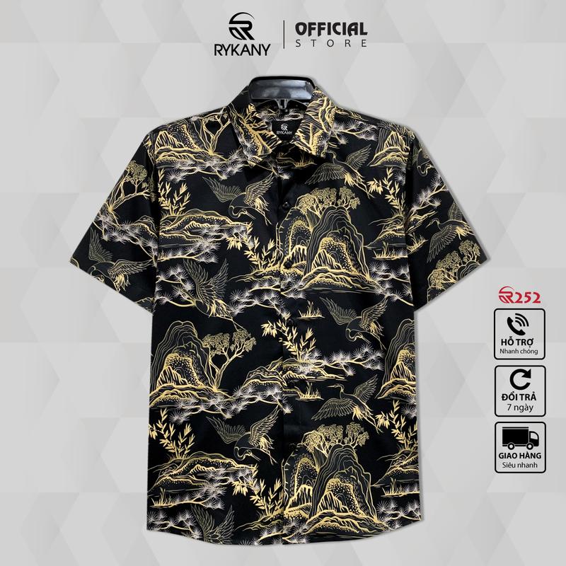 Áo sơ mi nam tay ngắn rừng lá vàng, co giãn, thoáng mát, hoa văn khớp hình khi mặc (R252) Menswear áo