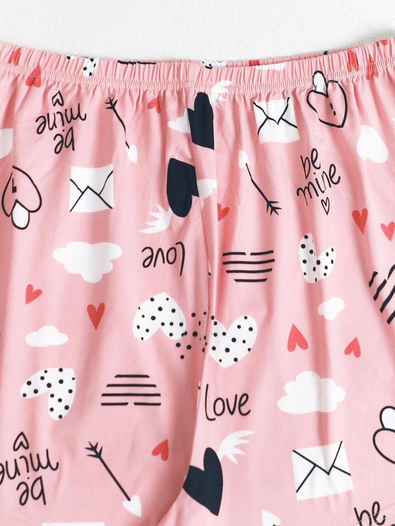 Product Introduction of Plus Size Heart & Envelope Print Long Sleeve Tee & Pants Pyjama Two-piece Set, Casual Comfy Round Neck Top & Trousers PJ Set, Women's Sleepwear for Fall & Winter 6