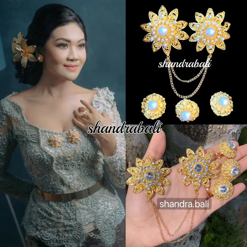 Set Bros Kancing Peniti Kenanga Polos Bulat Aksesoris Perhiasan Baju Adat Kebaya Wedding Alpaka Bali 0