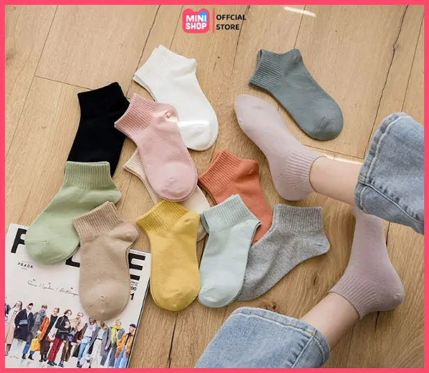 Tất vớ cổ ngắn nam nữ cotton màu trơn mỏng thoáng nhiều màu