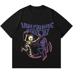 Camisetas de gran tamaño Y2K gráficas: camisetas divertidas con cuello redondo y estampado de calavera, ropa de calle para mujeres y hombres