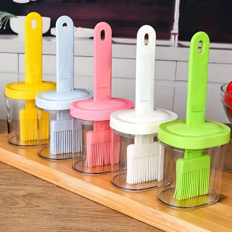 Random Color Oil Bottle With Brush, 1 Count 2 In 1 Clear Basting Brush With Oil Bottle, Kitchen Seasoning Bottle, BBQ Oil Brush, BBQ Accessories 4