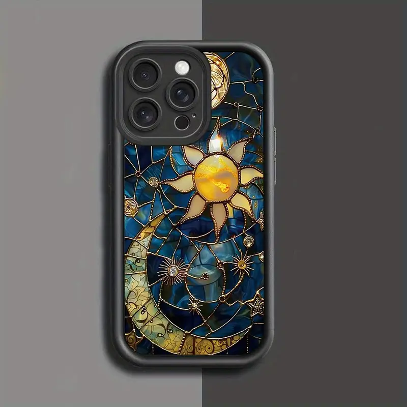 Creative Sun & Moon Pattern Phone Case, Shockproof Phone Protective Cover, Phone Accessory Compatible with iphone 16 15 14 13 12 11 Plus Pro Max 1