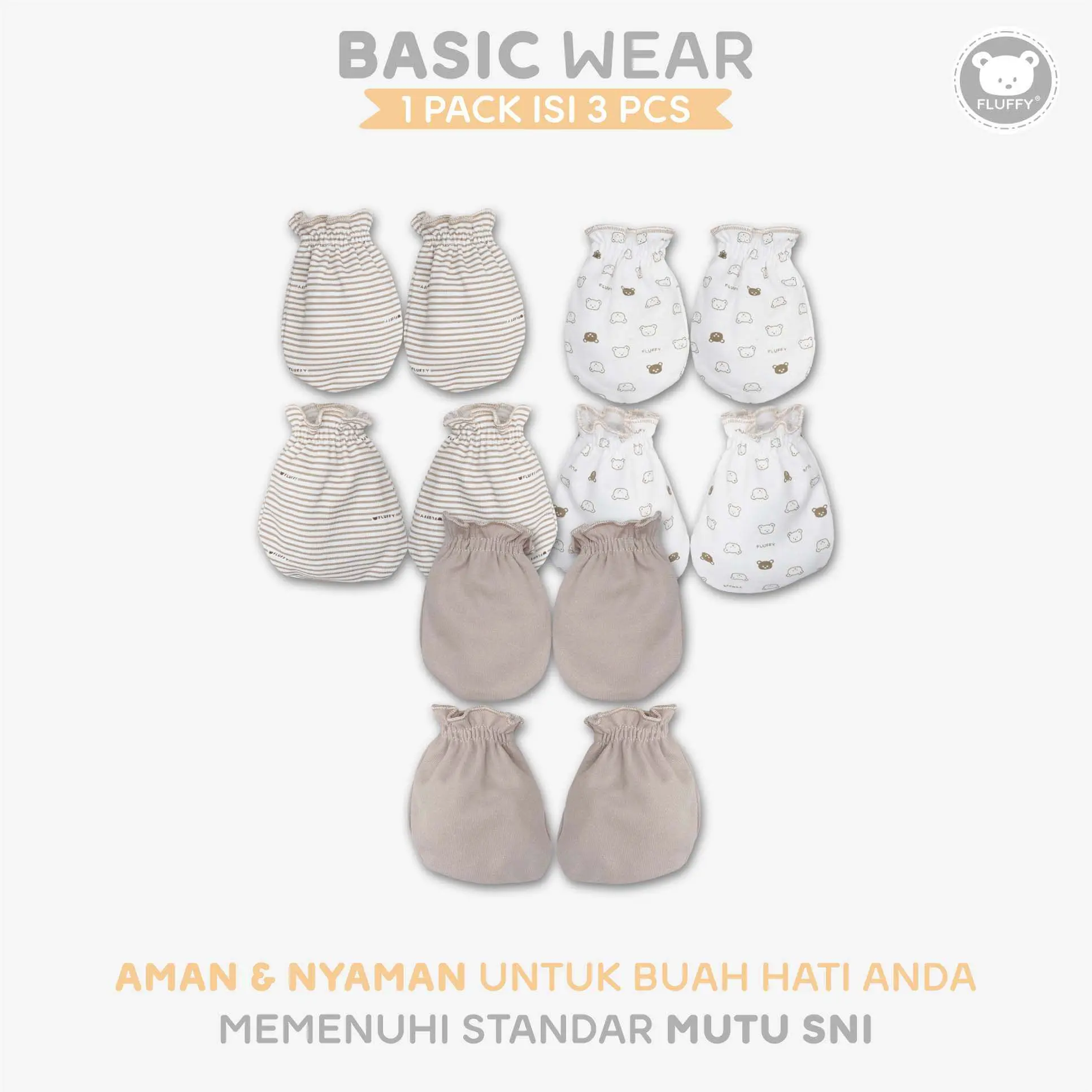 FLUFFY Sarung Tangan dan Kaos Kaki Bayi Khaki  (Isi 3 Pcs) STK KKI NB
