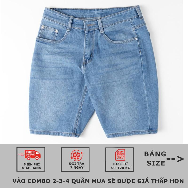 Quần Short Jean nam ống rộng vãi Cotton co giãn nhẹ đủ màu Pants Menswear