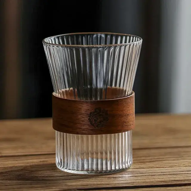 Ly thủy tinh vòng gỗ, miệng loe thiết kế độc đáo, mới lạ- Cốc thủy tinh uống trà, cafe, decor quán 4