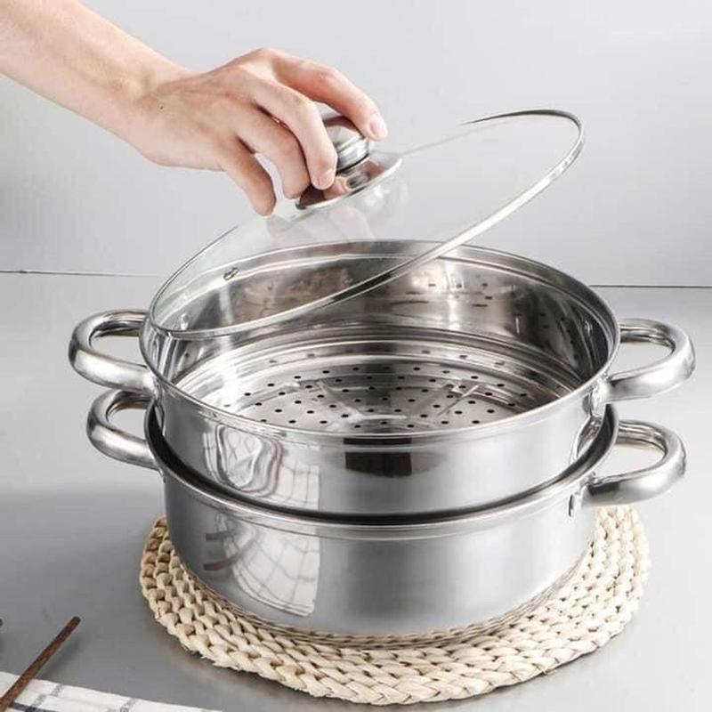 nồi hấp inox 3 tầng siêu to nồi hấp bánh bao bánh flan hấp thức ăn 28cm dùng cho cả bếp từ và bếp ga 4
