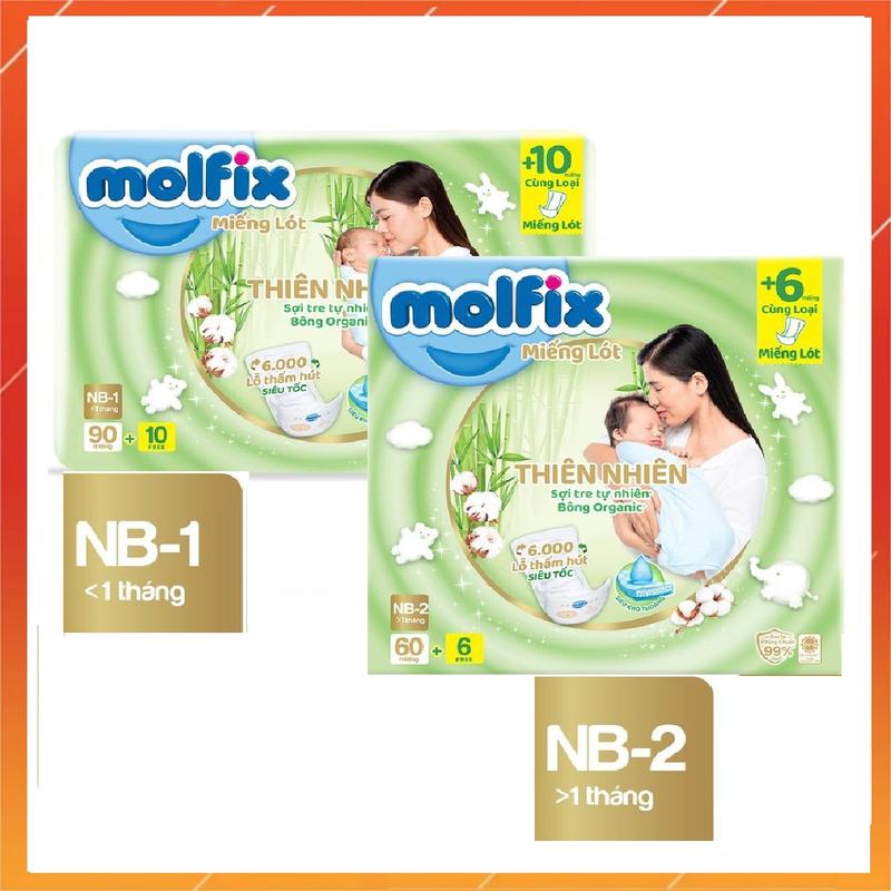 Combo 2 bịch Miếng lót sơ sinh Molfix cho bé dưới 5kg- Size NB1/NB2 Bỉm