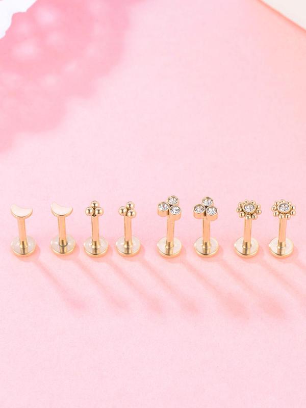 Stainless Steel Lip Stud Set, Artificial Gemstone Decor Lip Studs, Fashionable Body Jewelry for Women & Men, Trendy All-match & Exquisite Jewelry for Birthday Gift 8