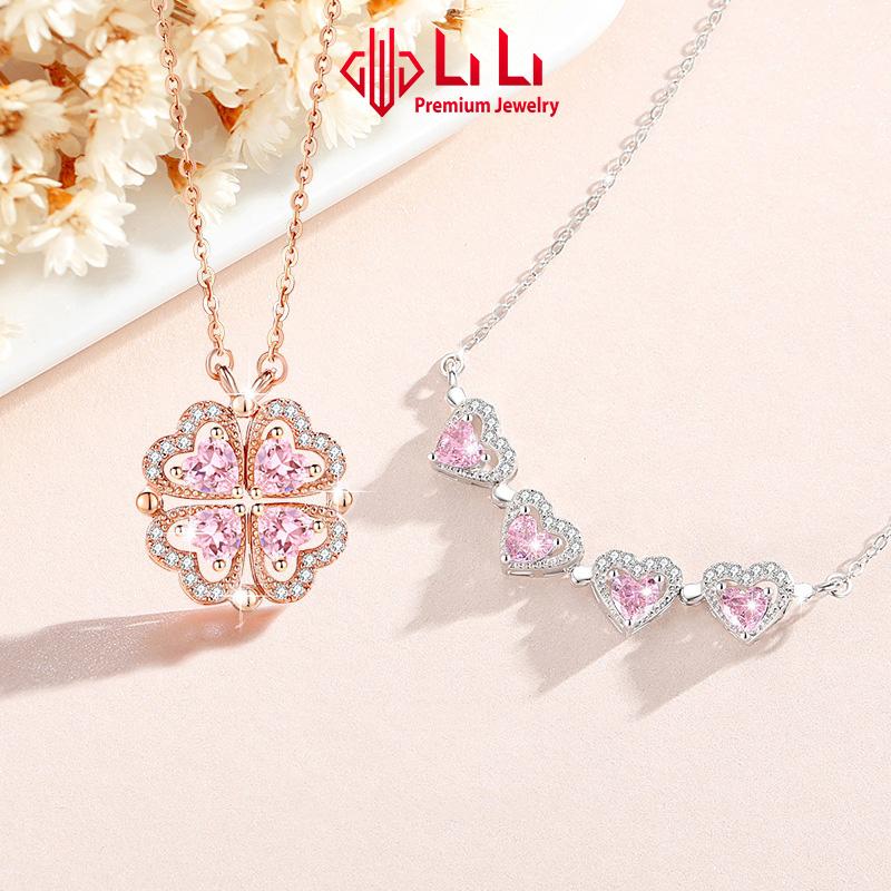 Dây chuyền bạc nữ LiLi S925 đính đá CZ cao cấp hình trái tim cỏ 4 lá Zoya LILI_098202