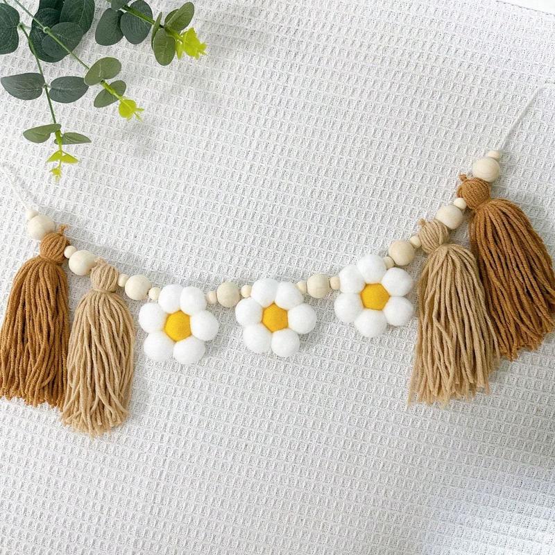 Flower & Tassel Decor Hanging Banner, 1 Count Cute Hanging Decor for Kids Room, Wall Decor for Home Living Room Bedroom, Home Decor 2