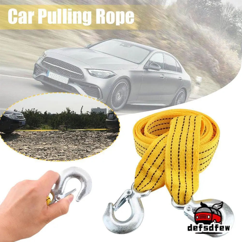 300CM 3 Tons Car Towing Rope Tow Strap Nylon Alloy Steel Hook Emergency Rescue Tools For Trailer Off Road 4x4 Motorcycle Accessor