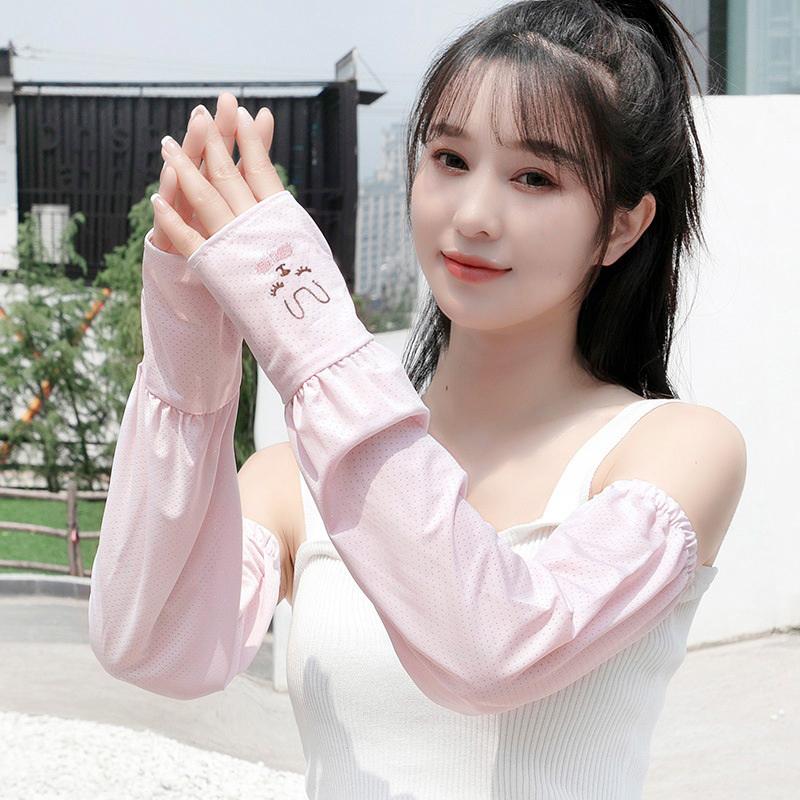 Tay Áo Dài Lụa Lạnh Mùa Hè, Che Cánh Tay Chống Nắng, Dành Cho Nam Và Nữ, Còng Tay, Tay Áo Cánh Tay Đạp Xe Chống Tia UV Mới, Hở Ngón 0
