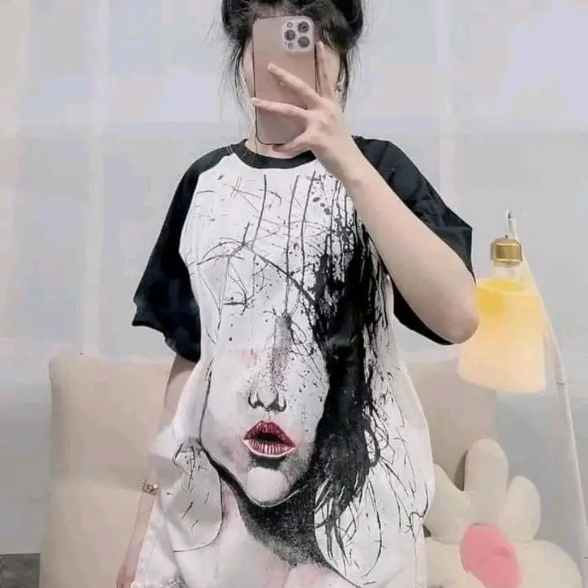 Áo Thun Unisex mặt in sắc nét Nữ Cotton Cổ Tròn
