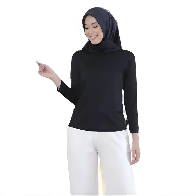 Manset polos panjang oversize variasi hitam jersey spandek soft Muslim Dalaman 1
