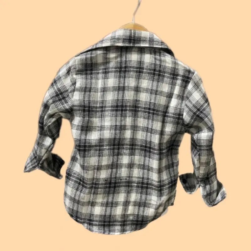 Twinbee Kemeja Flanel Anak Laki-Laki Lengan Panjang Black White 1 2 3 4 5 6 7 1