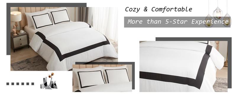 Product Introduction of Hotel Duvet Cover Set 3Pcs Microfiber Simple Line Style Bedding Set Ultra Soft Quilt Cover Set with Pillowcases, Navy, King 1