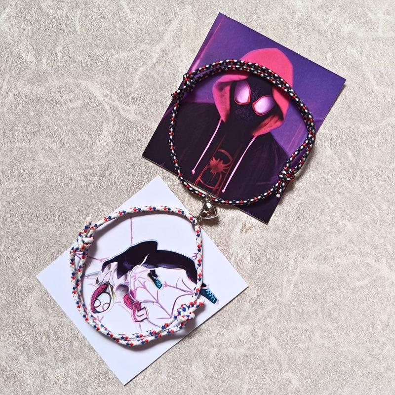 Gelang Couple Bracelet Miles Morales and Gwen Stacy Spider Verse Pink Blue Black Red Kekinian Spiderman Magnet Love Female Male Metal Coating Free Sticker Birthday 4