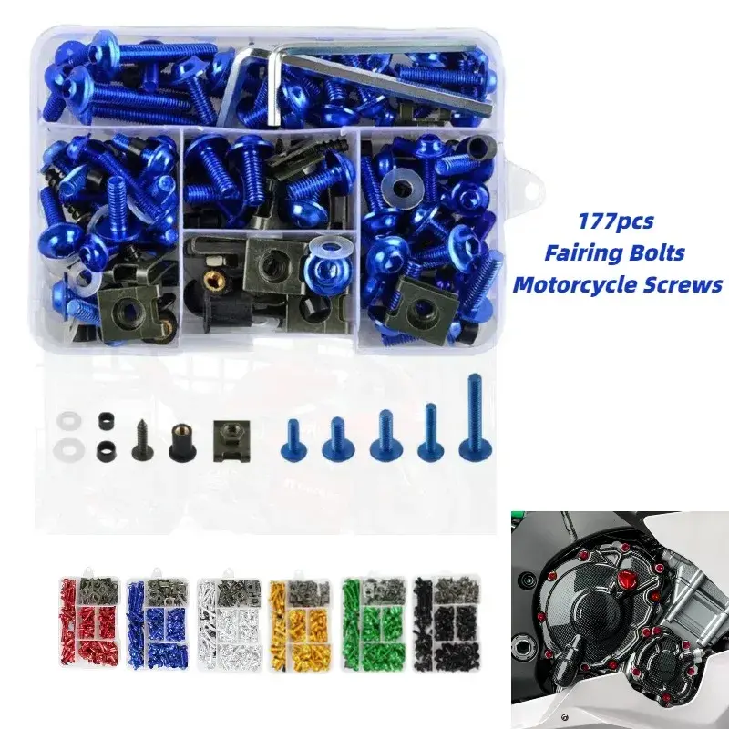 177pcs/box Aluminum Motorcycle Fairing Bolt Kit Motorbike Modified Parts Fastener Screw Set for Kawasaki Yamaha Ducati Honda BMW