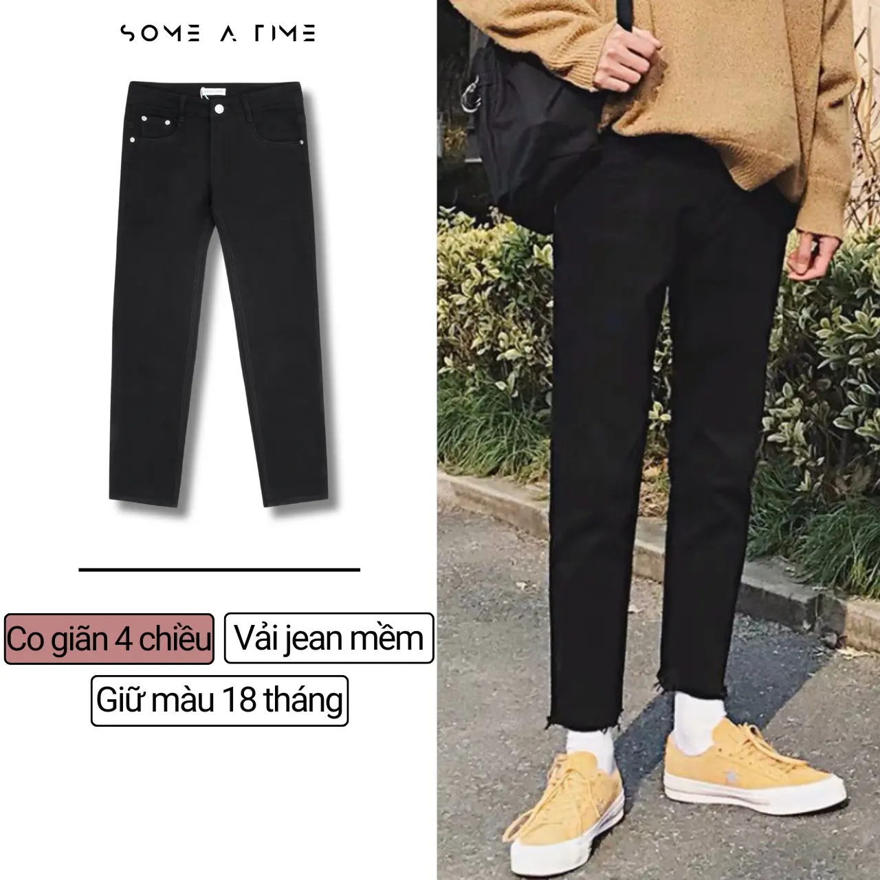 [Tiền Nào Của Đấy]Quần Jean Nam Đen Trơn Vải Co Giãn, Không Phai Màu Dáng Skinny Phong Cách Hàn Quốc-J01
