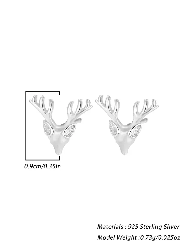 925 Sterling Silver Cute Deer Design Stud Earrings, Fashionable Earrings for Women & Girls, Trendy All-match & Exquisite Jewelry for Birthday Gift 1