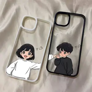 Casing untuk iPhone 16 15 13 11 14 12 Pro Max X XS Max XR 7 8 Plus Happy Boy Girl Couple Clear Silicone Shockproof Cover