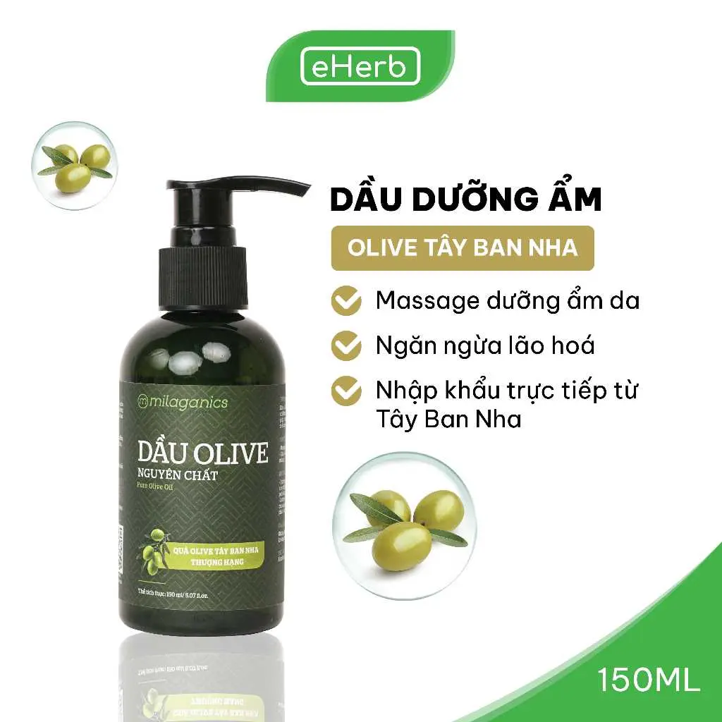 [NEW VERSION] Dầu Olive Nguyên Chất Dưỡng Da - Tóc - Môi MILAGANICS 150ml (Chai)Trang điểm Massage Nữ Women