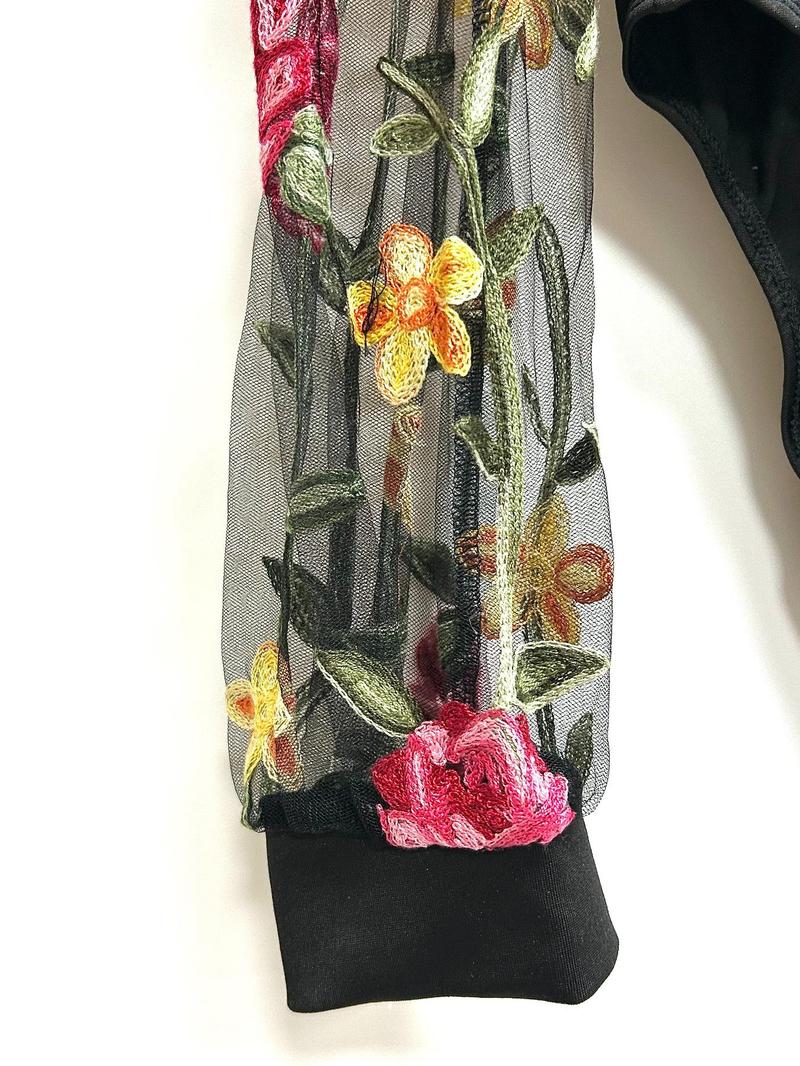 Product Introduction of Women's Floral Embroidery V Neck Long Sleeve Bodysuit, Casual Bodysuit for Daily Wear, Ladies Clothes for All Seasons 8