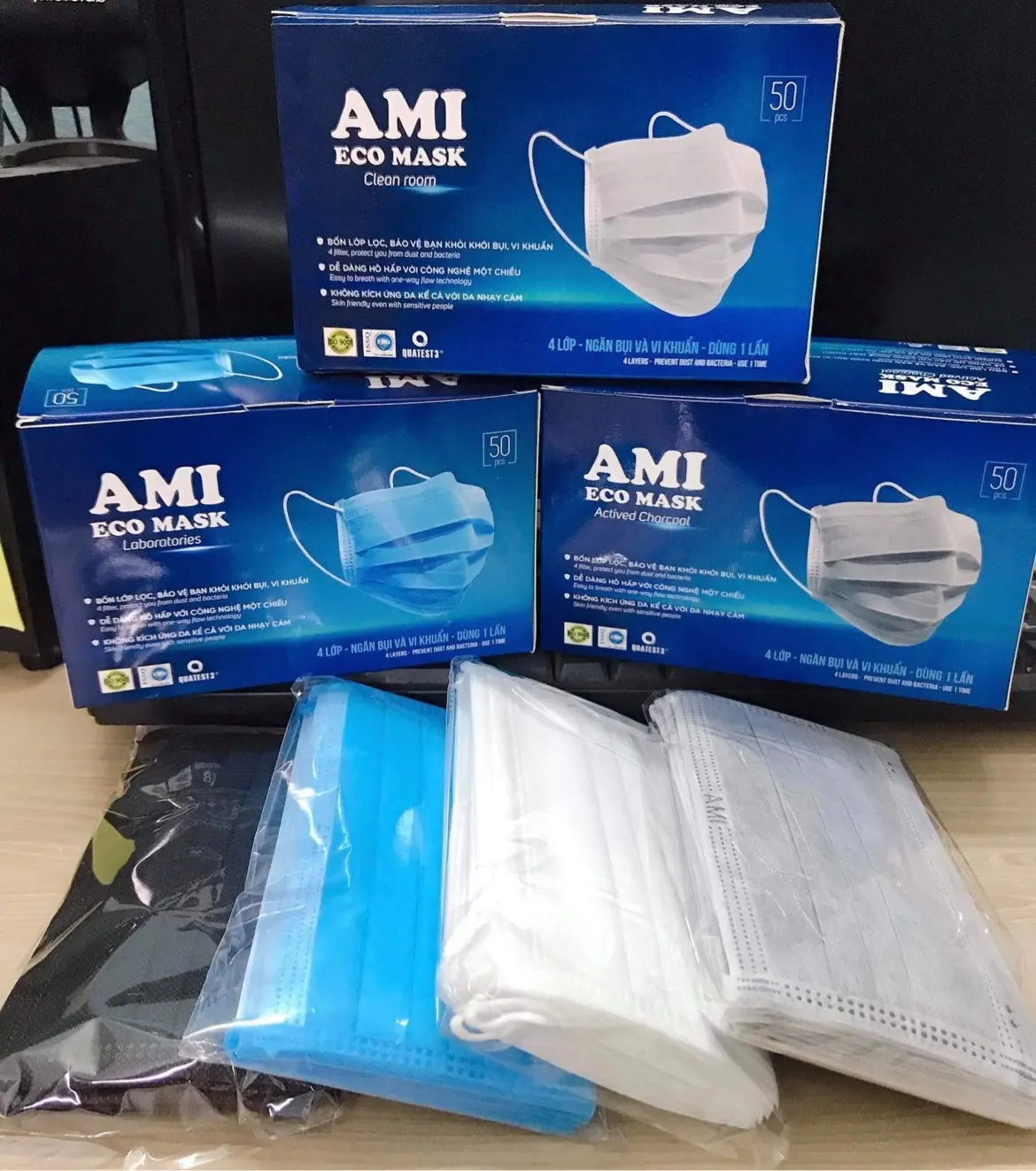 Khẩu trang y tế 4 lớp chuẩn hiệu AMI (Hộp 50 chiếc)
