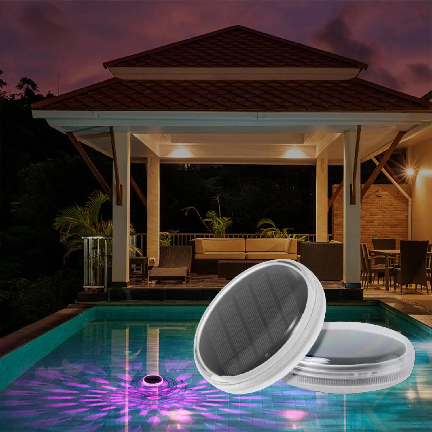 Solar Powered Pool Light, Waterproof Auto On/Off Swimming Pool Light with 3 Brightness Levels, Outdoor Lighting for Parks, Gardens, and Villas