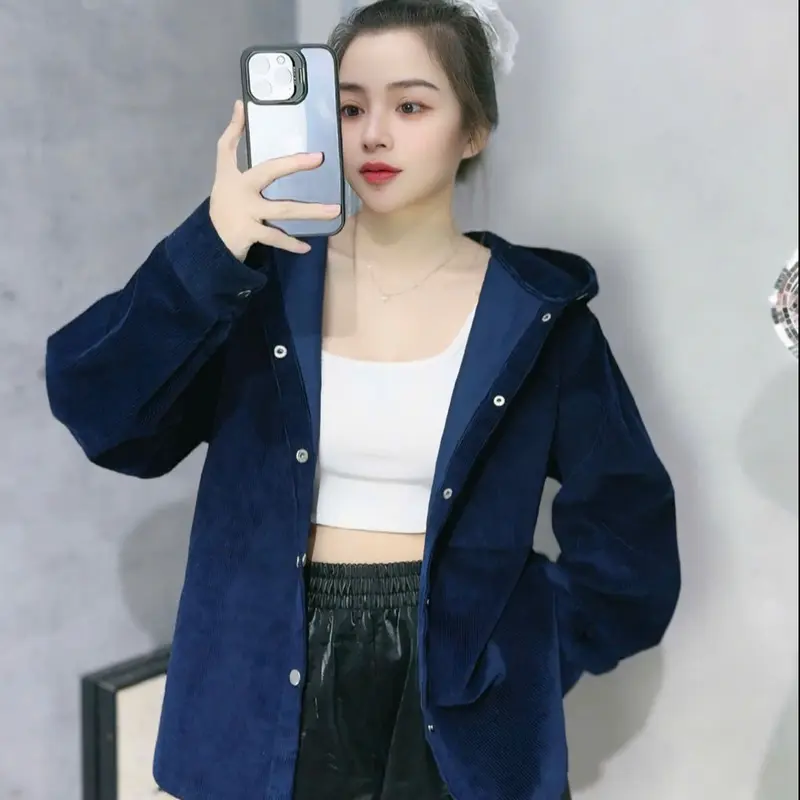 Áo Khoác Nhung Gân Thời Trang Có Nón Trùm Đầu Dành Cho Nam Nữ 1