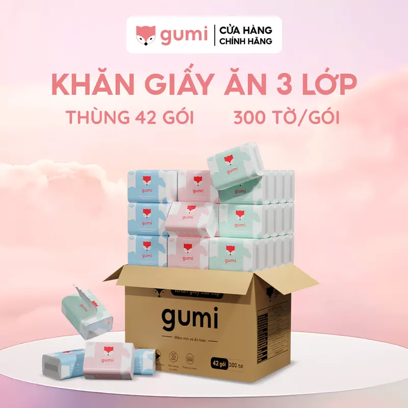 Thùng 42 gói giấy ăn cao cấp Gumi 3 lớp / 4 lớp mềm mịn, tiện lợi Khăn Giấy để Phòng Khách 1