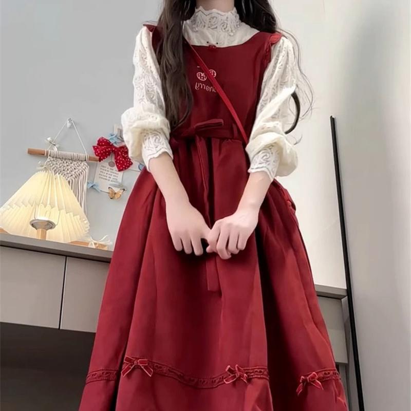 Váy Hai Dây, Một Mảnh, Phong Cách Preppy, Eo-Bó Sát Thắt Nơ, Bó Sát, Dành Cho Học Sinh Nữ, Phong Cách Hàn Quốc, Váy Vest Dáng Rộng Women Dress 4