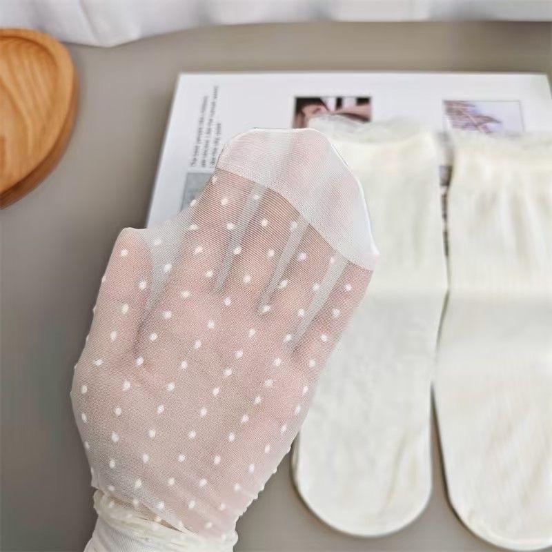 Tất cổ cao nữ phối bèo trong siêu mỏng màu kem be tất thoáng khí TAT01 5