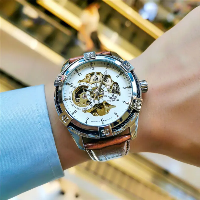 Double-Sided Hollow Automatic Pure Mechanical Watch Men's High-End Handsome Luminous Waterproof Trendy Simple Men's Fashion Genuine Leather Mechanical Watch