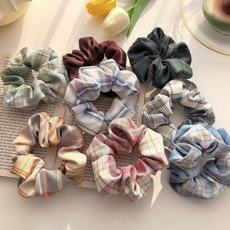 Scrunchie Retro Ikat Rambut Plaid Vintage Retro Hijab Wanita Korea Import 2