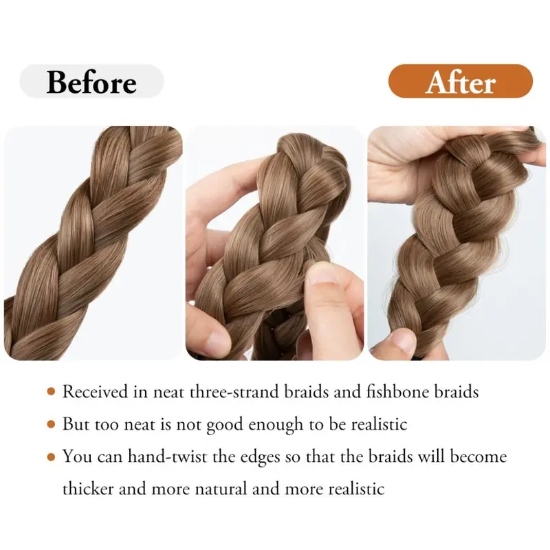 Băng Đô Tóc tết Có Thể Điều Chỉnh Nhẹ, Tóc Tổng Hợp Có Thể Co Giãn, Màu Vàng / Nâu / Đen, Dây Buộc Tóc Thủ Công, Có Thể Tái Sử Dụng, Dành Cho Bé Gái 3